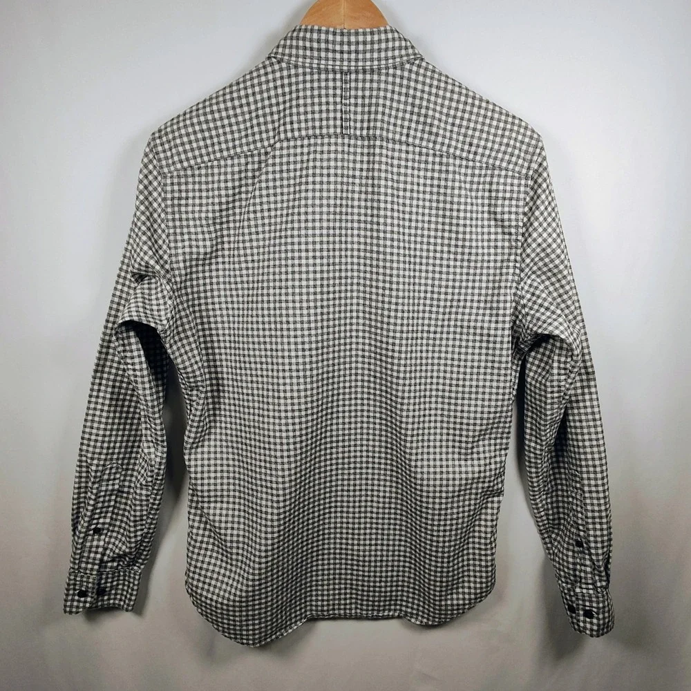 Banana Republic Men's Luxe Flannel Grant Fit Gingham Shirt Grey White Medium